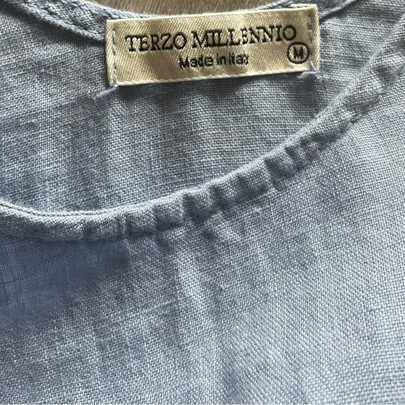 Terzo Millennio Blue Linen Sleeveless Tie Back Ruffles Dress Women’s Medium - Picture 6 of 11